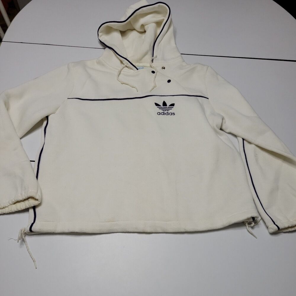VTG Adidas Pull Over Womens L Jacket Purple Snap Button Neck Hooded Cinch Waist